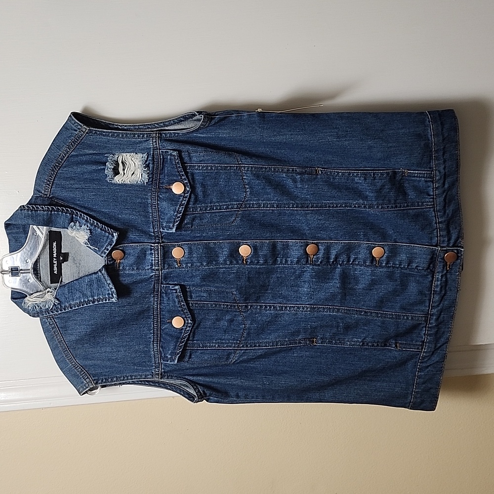 Ashley Mason Distressed Blue Denim Vest